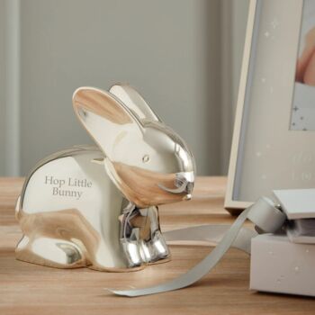 Personalised Silver Plated Rabbit Money Box, 2 of 5