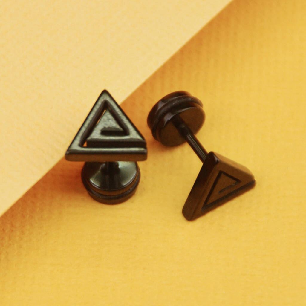 Unisex Black Mystic Triangle Flat Back Earrings By Penelopetom