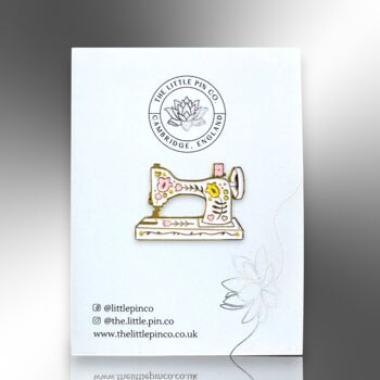 White Sewing Machine Enamel Pin Brooch With Flowers, Gifts For Crafters, Sewers And Dressmakers, 4 of 8