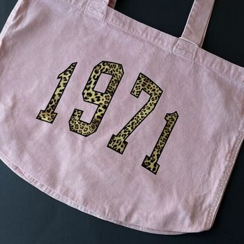 Personalised Varsity Leopard Year Vintage Tote Bag, 9 of 9
