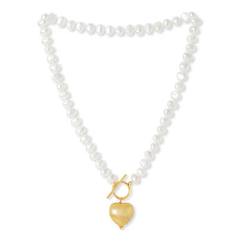Amare Freshwater Pearl Necklace With Gold Plated Heart, 2 of 3