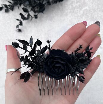 Black Gothic Flower Hair Comb, 2 of 4