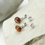 Sterling Silver Delicate Toffee Amber Drop Studs, thumbnail 1 of 4