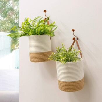 Pack Of Two Modern Jute White Hanging Baskets, 4 of 4