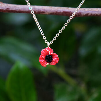 Poppy Red Flower Pendant Necklace, 2 of 7