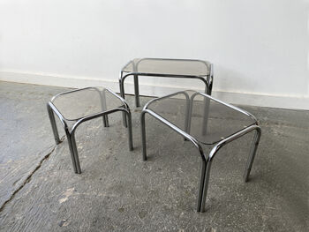 Mid Century Chrome And Smoked Glass Nesting Tables, 7 of 12