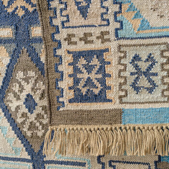 Handmade Bohemian Blue Handloom Kilim Rug, Runner, 2 of 7