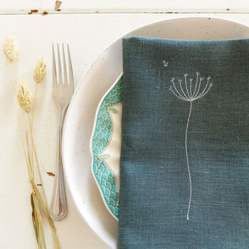 Embroidered Cow Parsley Linen Napkins, 4 of 4