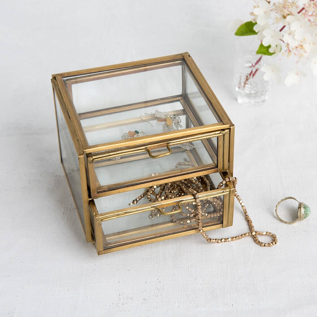Two Tier Antique Brass Jewellery Box By Posh Totty Designs Interiors