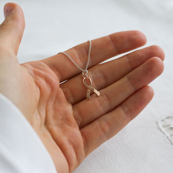 Breast Cancer Ribbon Necklace In Sterling Silver, 2 of 9