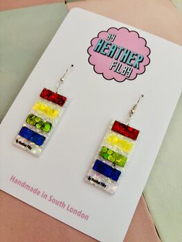 Paint Swatch Glitter Resin Earrings / Artist Statement Jewellery Colourful Palette Gift / Gift For Art Teachers Creative Classroom Jewellery, 5 of 6