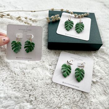 Monstera Marbled Leaf Polymer Clay Earrings, 4 of 4