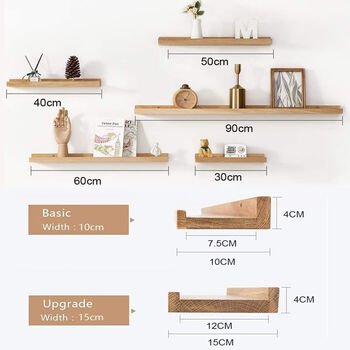 Oak Wood Wall Floating Shelf With Lip Design, 3 of 7