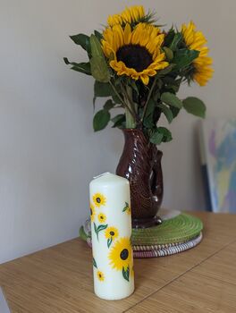 Hand Painted Sunflower Pillar Candle, 3 of 3