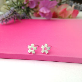 Sterling Silver Mini Cherry Blossom Earrings, 6 of 11