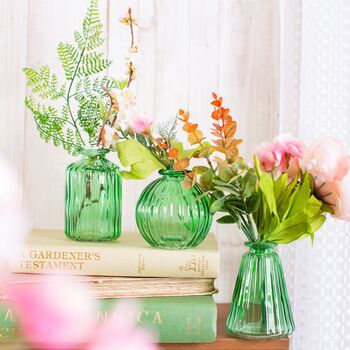 Set Of Three Green Glass Bud Vases, 4 of 10