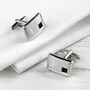 Engraved Rhodium Plated Birthstone Crystal Cufflink Set, thumbnail 9 of 12