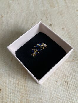 18 K Gold Adjustable Dainty Royal Blue Leaf Ring, 6 of 6
