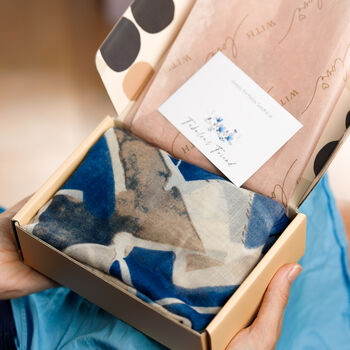 Blue Abstract Floral Printed Scarf — Personalised Gift Card And Gift Box Option, 4 of 11