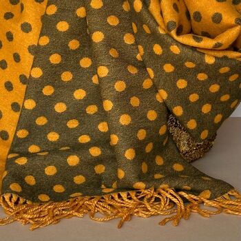 Cashmere Blend Spots Scarf In Mustard Yellow, 3 of 5