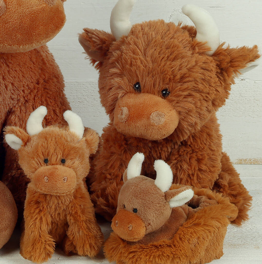 Image of Highland Cow Baby Set, Slippers, Small And Mini Toy