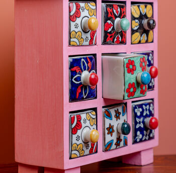 Baby Pink Wooden Chest With Nine Ceramic Drawers, 5 of 5