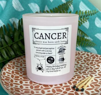 Personalised Cancer Horoscope Star Sign Candle, 2 of 11