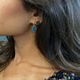 18k Gold Plated Blue Druzy Crystal Drop Earrings, thumbnail 3 of 4