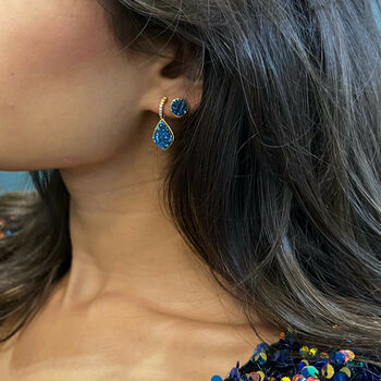 18k Gold Plated Blue Druzy Crystal Drop Earrings, 3 of 4