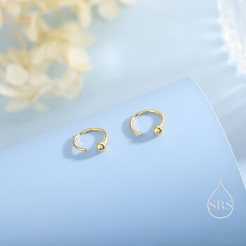 Sterling Silver Minimalist Ball Huggie Hoop Threader Earrings, 2 of 12