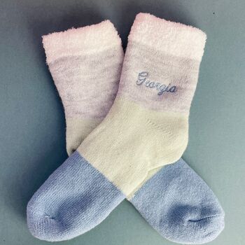 Personalised Pink Or Blue Block Stripe Slipper Socks, 2 of 3