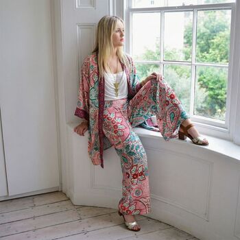 'Marlowe' Pink And Blue Paisley Viscose Palazzo Trousers, 5 of 7