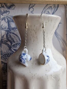 Tea Set Ceramic Silver Plated Drop Earrings, 2 of 7