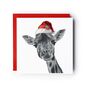 Giraffe Red Hat Christmas Card, thumbnail 1 of 7