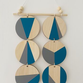 Teal And Grey Plywood Geometric Modern Wall Hanging Art, 4 of 8