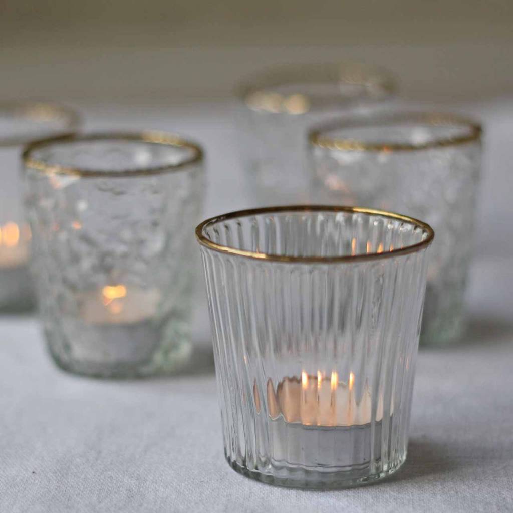 Clear Glass Tea Light Holder Gold Or Silver Rim, 1 of 6