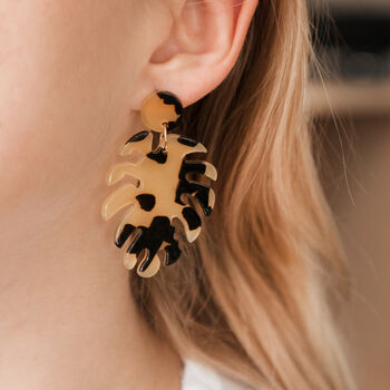Beige And Black Tortoiseshell Leaf Earrings, 2 of 3