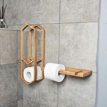 Handcrafted Scandi Design Oak Toilet Paper Rack, 5 of 10