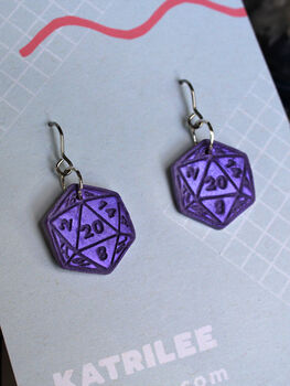 D20 Dice Stainless Steel Dangle Earrings, 8 of 8