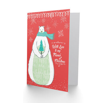 Cool Love Polar Snow Red Fiance Bear Christmas Card, 2 of 4