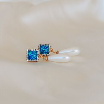 Statement Diamante Opal Earring With Faux Pearl, 2 of 8