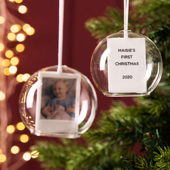Personalised Baby's First Christmas Photo Dome Bauble, 2 of 3
