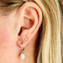 Pearl Accent Sterling Silver Hoop Earrings, thumbnail 2 of 5