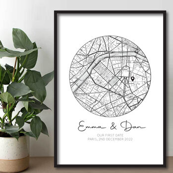 Our First Date, Valentines Day Gift, Location Map Print, 6 of 7