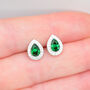 Teardrop Emerald Green 925 Sterling Silver Pave Stud Earrings, thumbnail 2 of 4