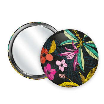 Black Floral Compact Mirror With Cotton Pouch, 4 of 8
