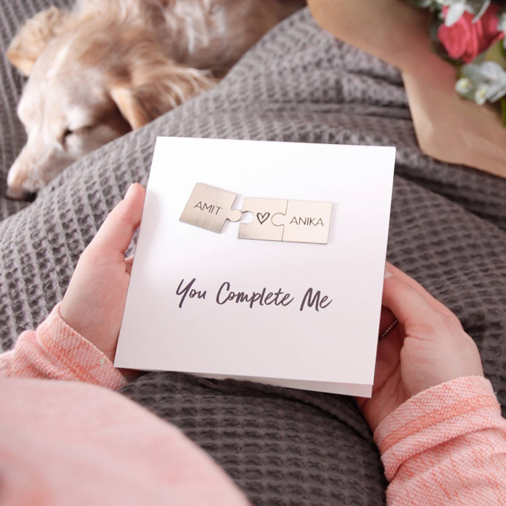 You Complete Me Metallic Puzzle Pieces Card