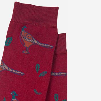 Men's Pheasant Print Bamboo Socks Red, 3 of 3