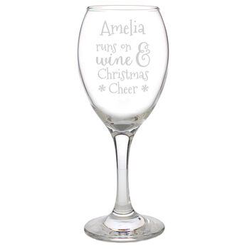 Personalised Runs On Wine And Christmas Cheer Wine Glass Gift Boxed – Christmas Gift Idea, 5 of 5
