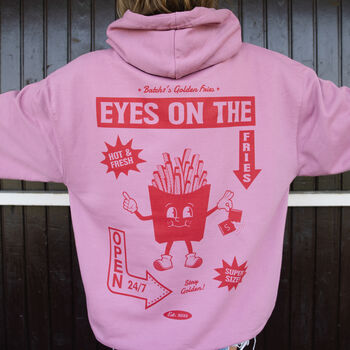 Eyes On The Fries Back Print Hoodie In Dusty Purple, 2 of 3